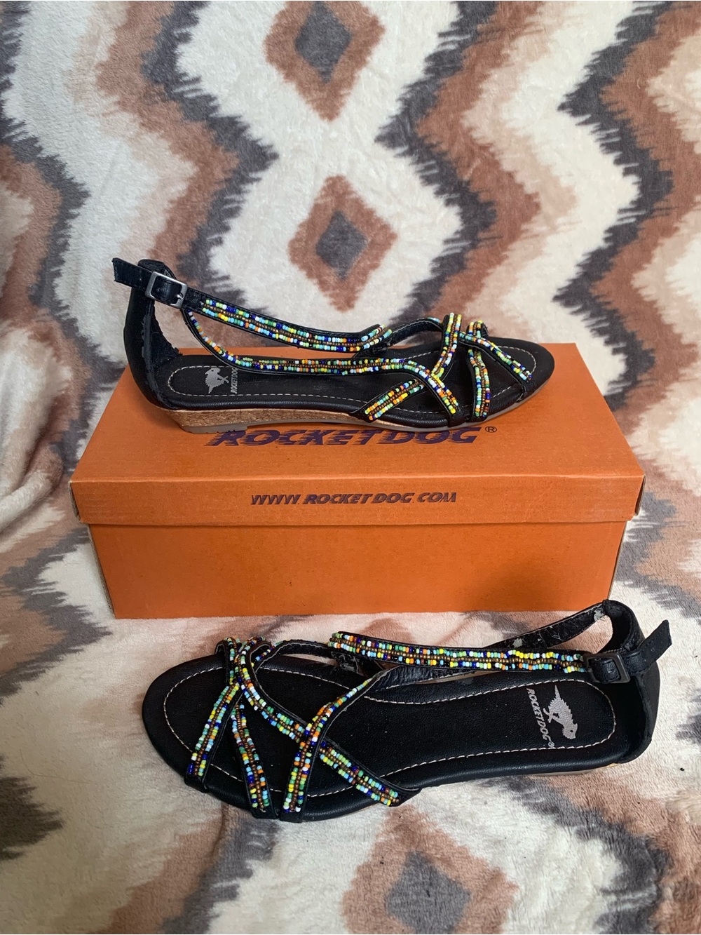 Rocket Dog sandals with multicolored beaded straps size 7.5